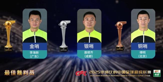 官方:李海新獲得2025賽季中超金哨