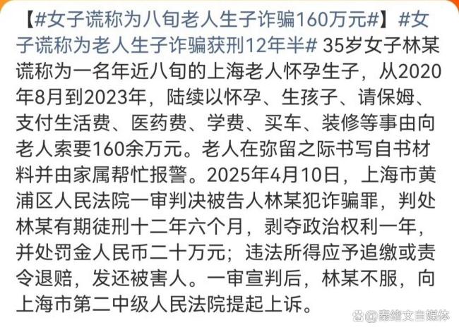 女子谎称为老人生子诈骗获刑 160万骗局终落法网
