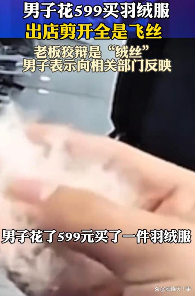 599元买的羽绒服剪开全是飞丝 商家态度强硬引发争议