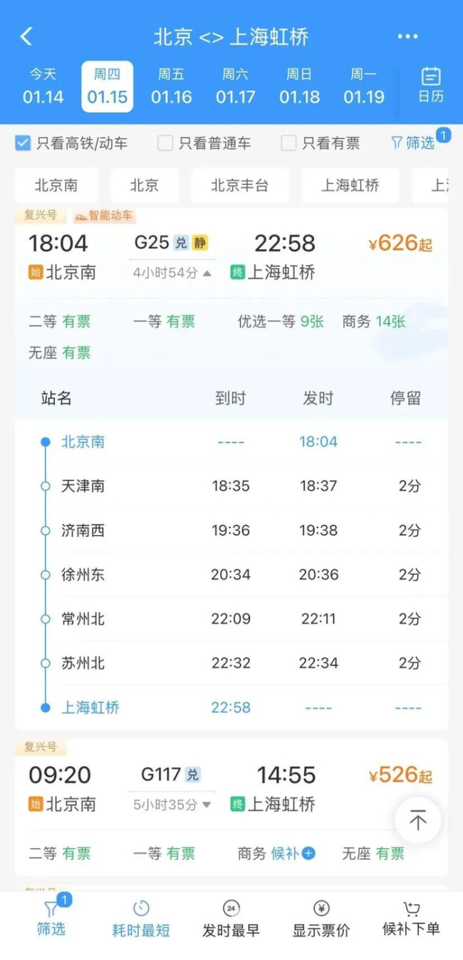京沪间最快高铁取消原有5个停靠站