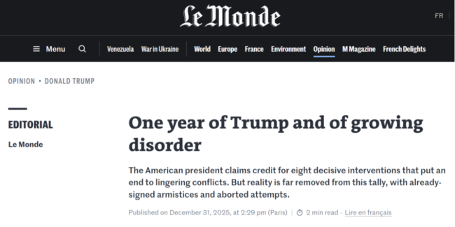 特朗普重返白宫1周年 和平叙事与现实背离