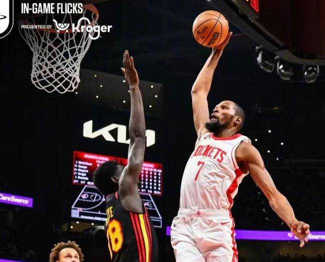 杜兰特31分，火箭大捷老鹰