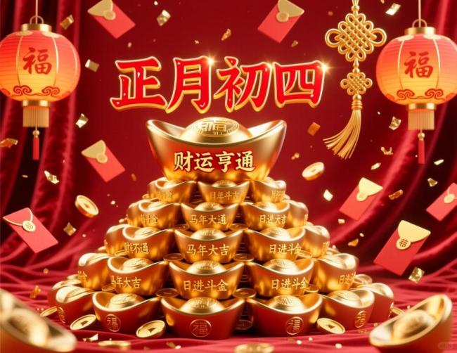 大年初四金马踏岁添福禄 迎灶神接财神喜气盈门