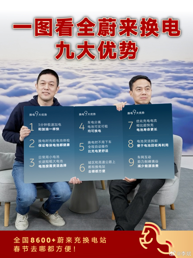 蔚来李斌谈换电优势 促进电池回收再利用