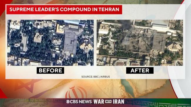 美媒发布哈梅内伊住所遭袭前后卫星图