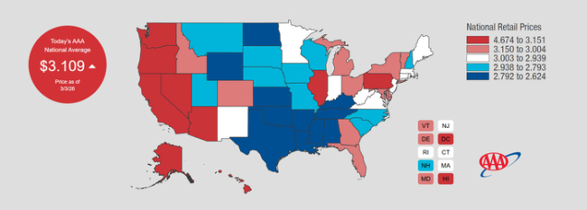 光速突破3.1美元💵，美国汽油价格加速上涨，未来数周预计涨势难歇
