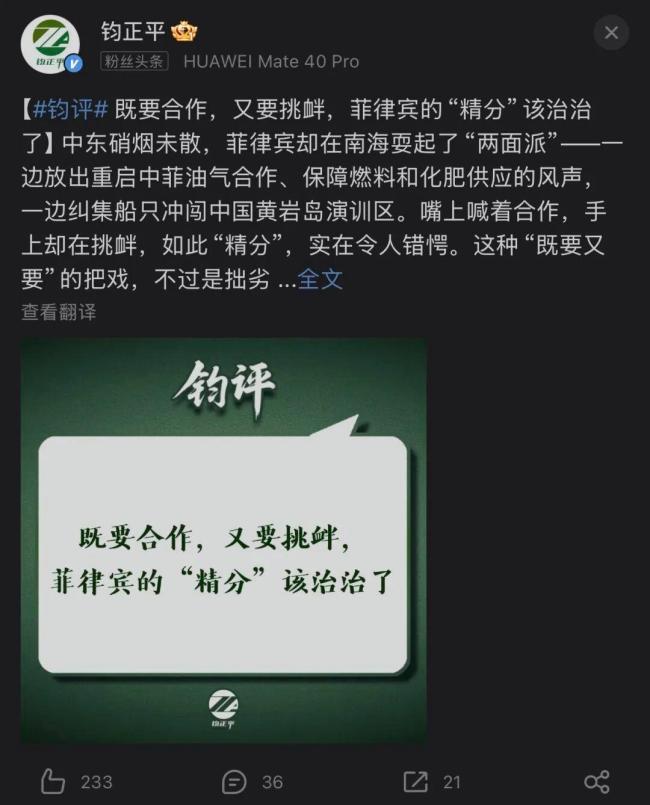 钧正平：菲律宾的“精分”该治治了