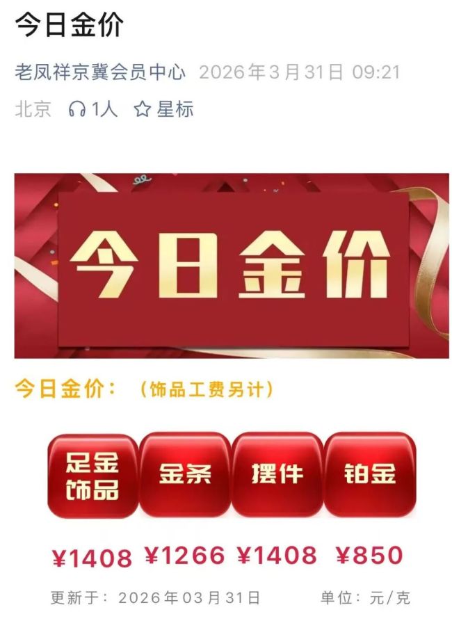 金饰克价涨到1415元 金价持续上涨