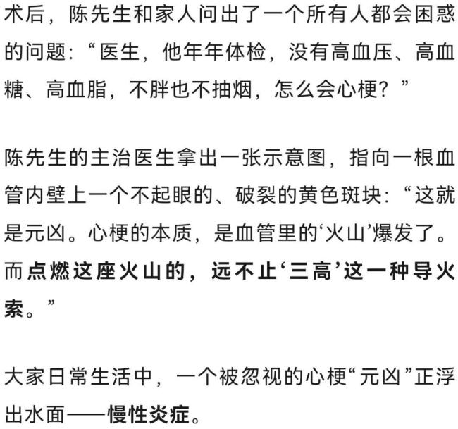 男子不抽烟没“三高”却突发心梗 慢性炎症成隐患