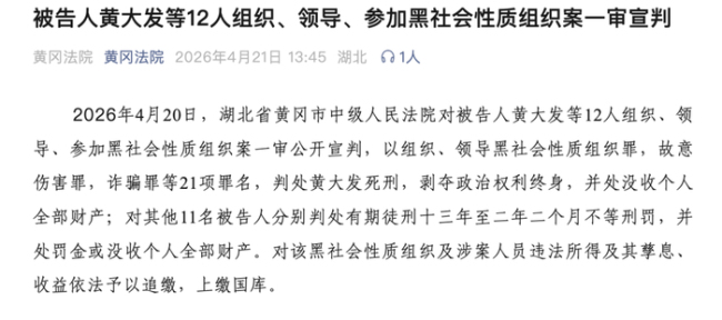 黄大发获死刑 曾被称“武汉高启强”