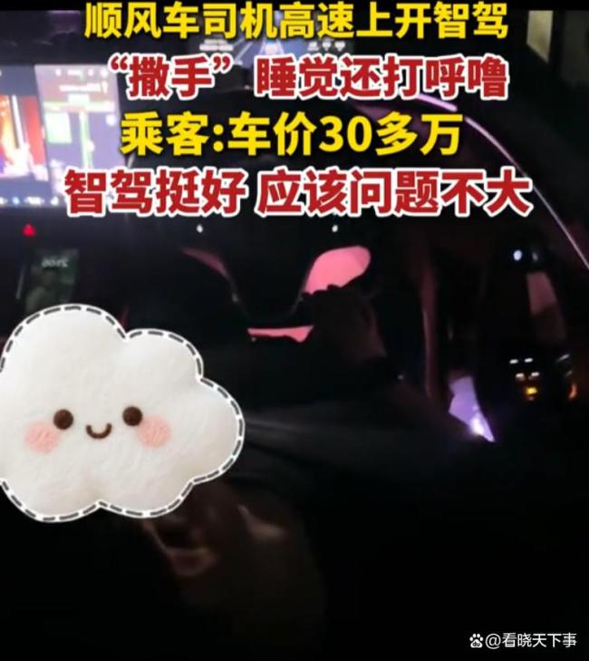顺风车司机在高速开智驾睡觉