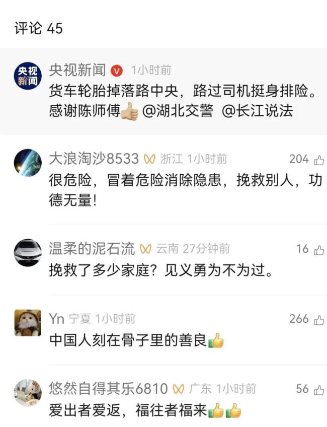 轮胎掉落高速公路 路过司机停车搬走