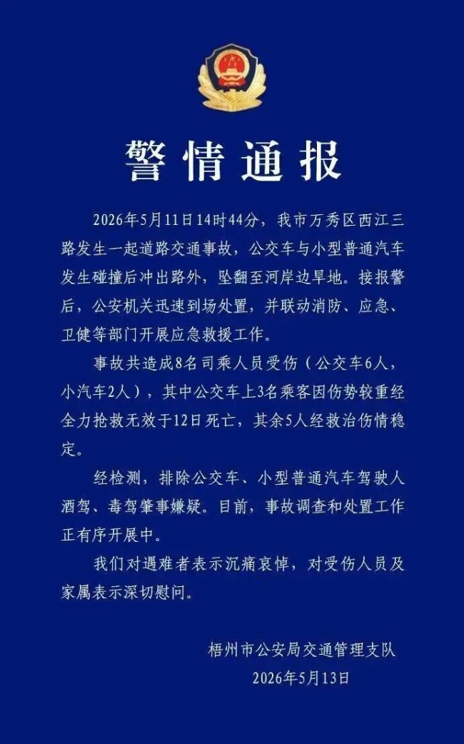警方再通报：3死5伤！公交车与小车碰撞后坠翻落在桥底
