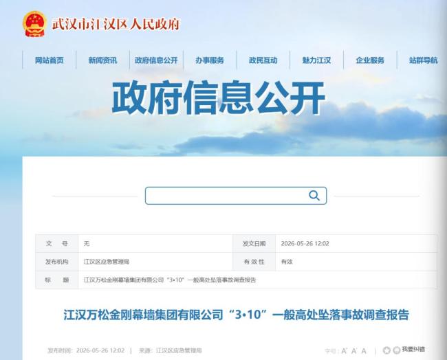 武汉致1死高坠事故调查报告公布