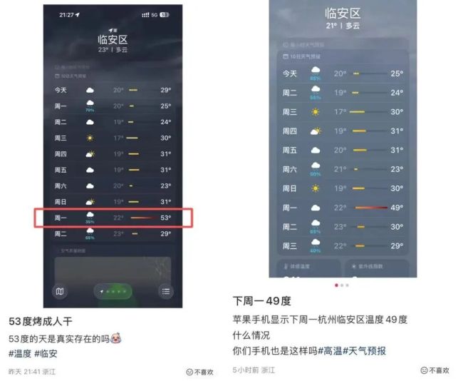 “浙江一地要热上50℃”不实