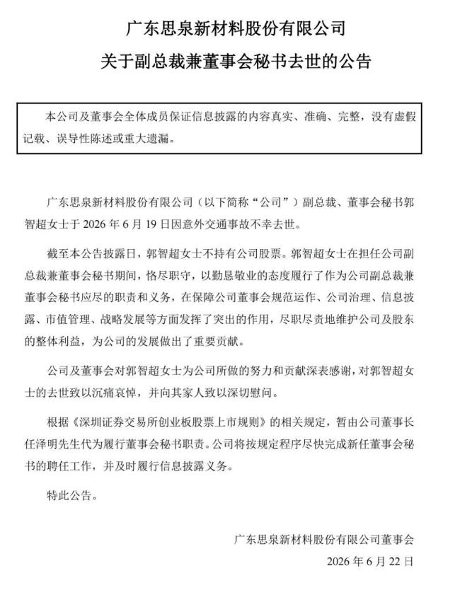 40岁副总裁因意外交通事故去世