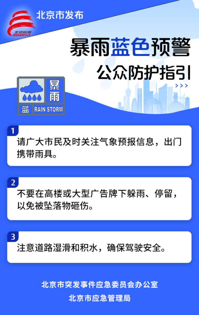 北京市气象台发布暴雨蓝色预警信号，特种设备使用单位请注意防范 短时强降水来袭