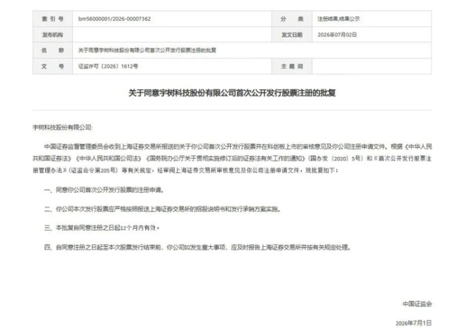 宇树科技科创板IPO注册获批