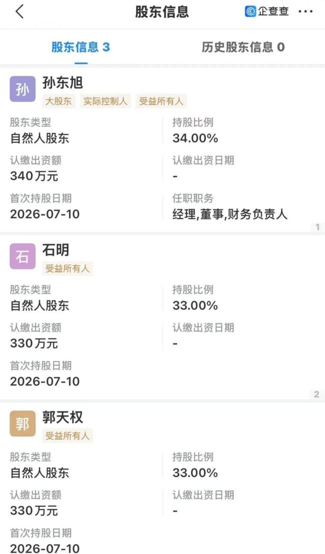 孙东旭与前东方甄选主播合伙开公司