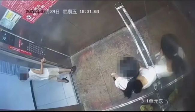 女孩不满男孩挡电梯等人被其母打头 网友热议文明与规则