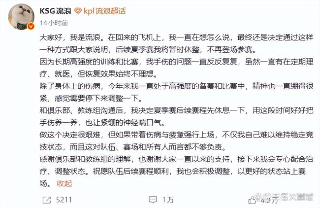ksg流浪手伤情况