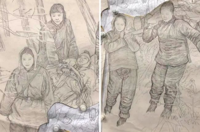 作品水墨小稿人物形象草图/草图/《沂蒙六姐妹》局部之三局部之二