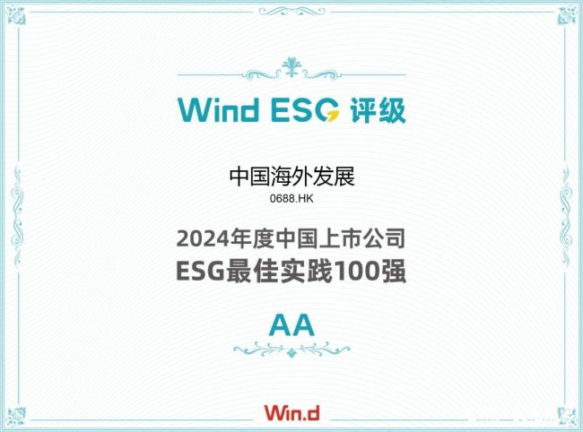 房地产行业最高！中海荣获Wind ESG评级AA级