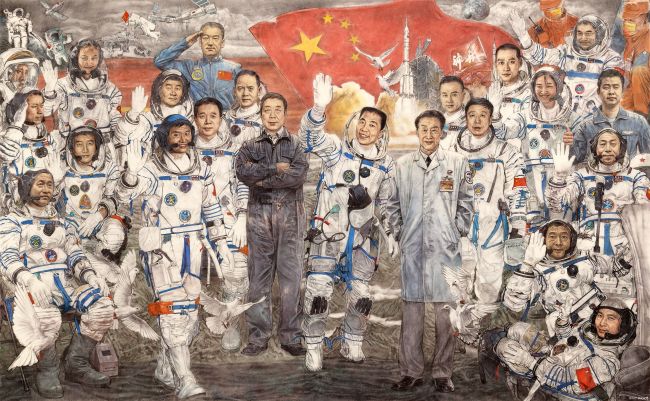 《赤心贯苍穹——致敬中国航天人》草图  纸本设色  96x146cm  2024年 .jpg