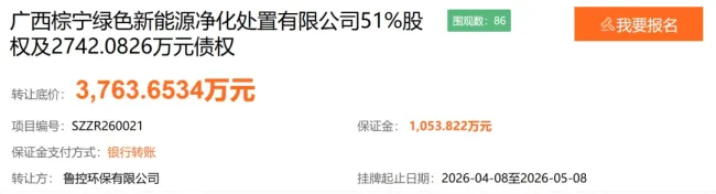项目在建、营收挂零、亏损超千万……总投资17.89亿元项目尚未建成,山东环保集团子公司鲁控环保挂牌退出广西棕宁新能源