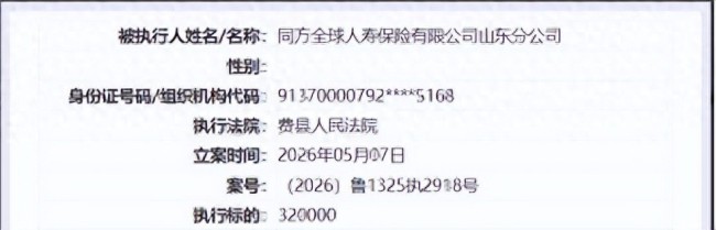 同方全球人寿保险有限公司山东分公司被列为被执行人，执行标的32万元