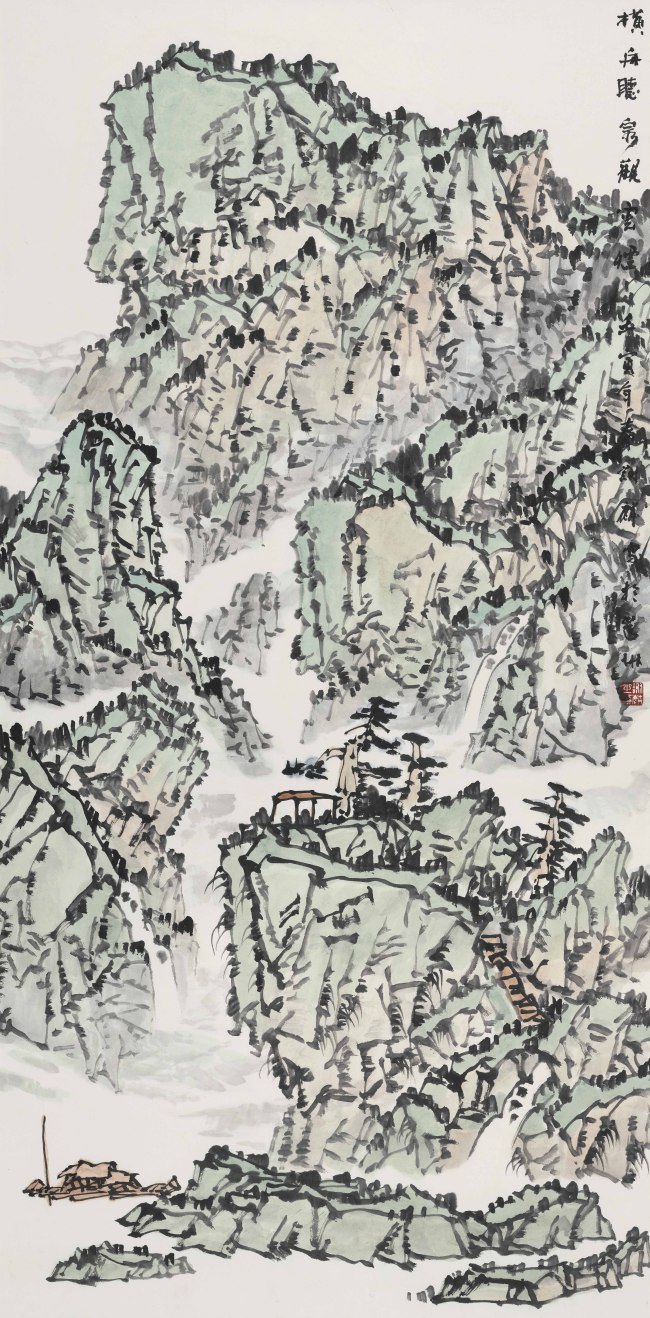7.谢麟  横舟听泉观云烟  69×138㎝  2022.jpg