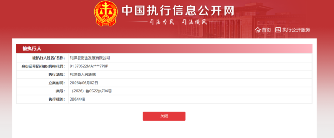 执行标的206.44万元！利津县财金发展有限公司成被执行人，法定代表人张中华被限制高消费