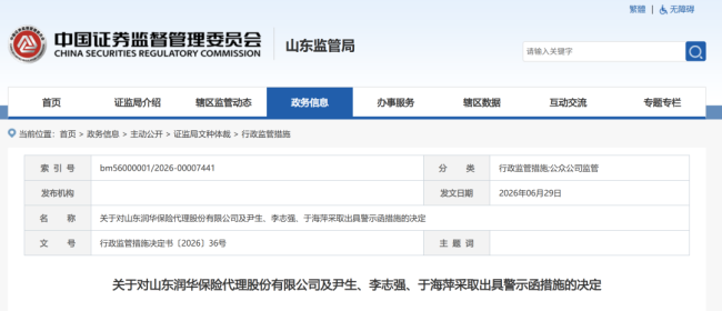 资金占用、关联交易违规……山东润华保险及公司高管齐收警示函,公司正从新三板摘牌