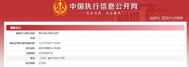 潍坊昌乐县红河镇卫生院成被执行人，执行标的253583元