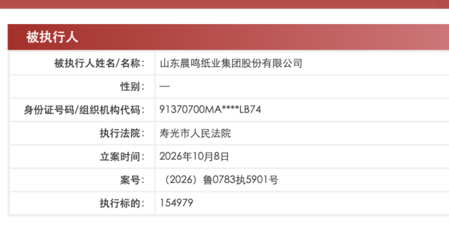 晨鸣纸业再添两条被执行人信息,被执行总金额超24亿元