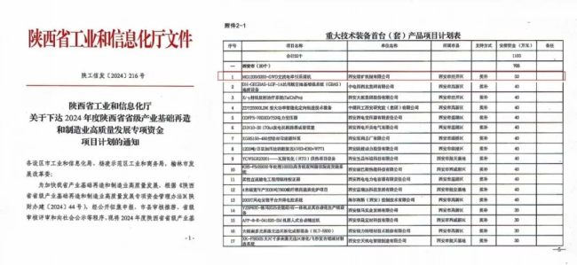 西煤机公司一项目获2024年重大技术装备首台（套）产品认定