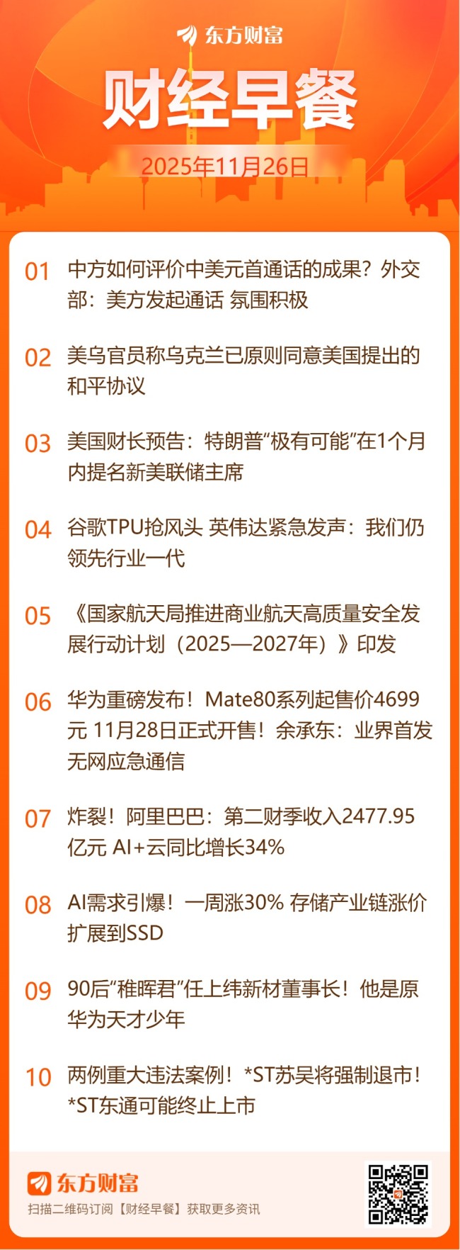 东方财富财经早餐 11月26日周三