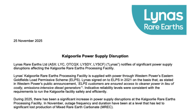 澳洲稀土巨头遇到电力供应难题 警告产能受到显著冲击