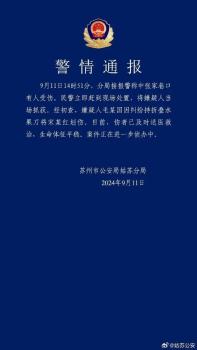 苏州警方通报平江路持刀伤人案 纠纷引发，嫌疑人已抓获