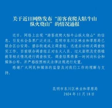 官方通报游客大牯牛山纵火 调查核实中