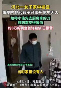 家中被盗，女子回看视频发现小偷先去厨房拿的刀：想想都害怕！万幸家中无人