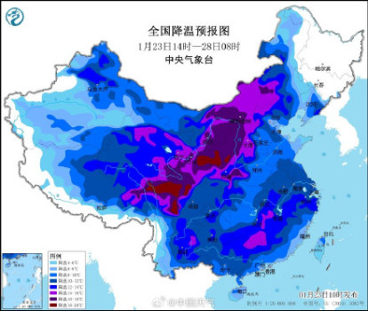 寒潮来袭 降温图都冻紫了 寒潮逐步东移影响全国