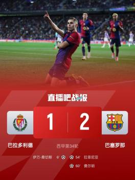 西甲：巴薩2-1巴拉多利德 逆轉(zhuǎn)取勝領(lǐng)跑積分榜
