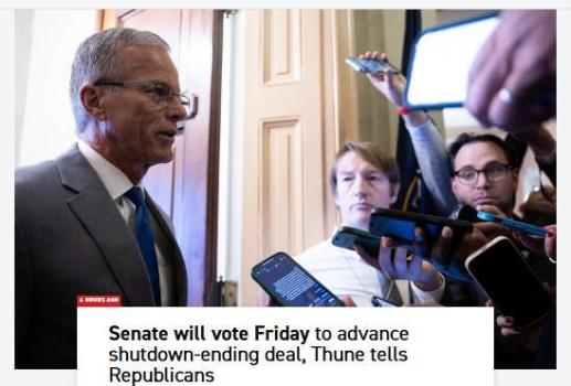 美国会参议院通过临时拨款法案 打破政府停摆僵局