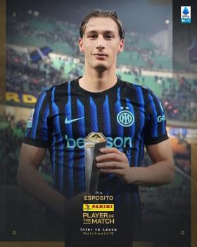 意甲-近8轮7胜！国米1-0莱切先赛6分领跑！埃斯波西托替补制胜 皮奥获MVP