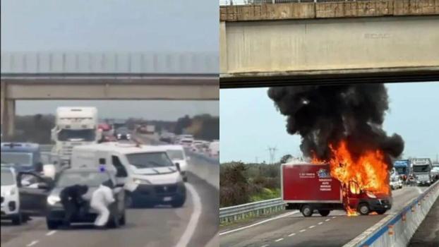 意大利蒙面劫匪拦路炸运钞车 未遂抢劫震惊全国