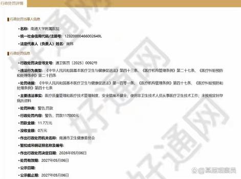 网友谈南通大学附属医院被罚 医疗违规引关注