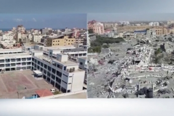 无人机航拍加沙地带冲突前后对比